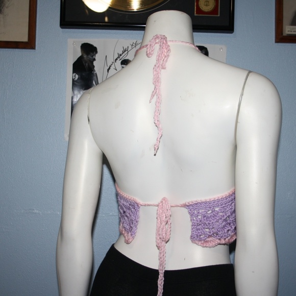 Crocheted Halter Crop Top purple festival top - Picture 6 of 6